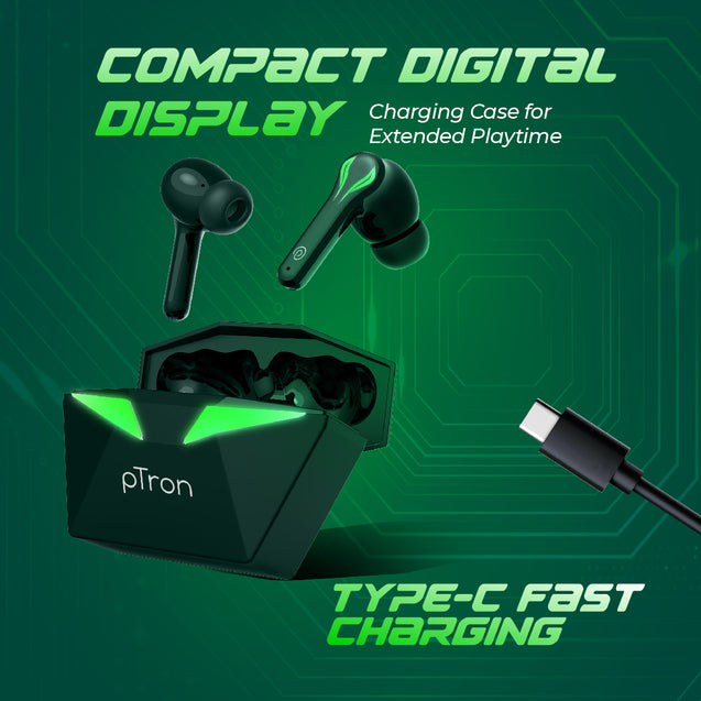 pTron Basspods Quest TWS Earbuds (Green)