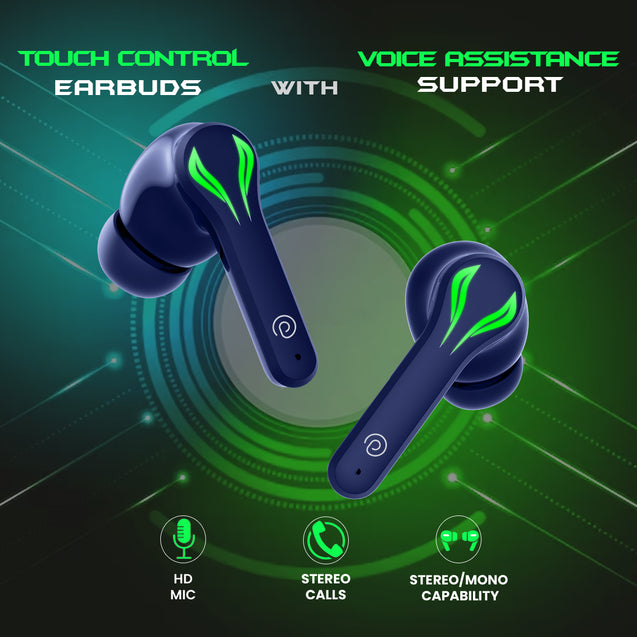 pTron Bassbuds Jade Truly Wireless Earbuds, 40ms Gaming Low Latency TWS, Stereo Calls, 40Hrs Playtime, Punchy Bass, in-Ear Bluetooth Headphones, Fast Type-C Charging & IPX4 Waterproof (Blue)
