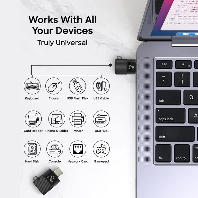 pTron Nexo USB 3.0 to Type C OTG Adaptor, 5Gbps High Speed Data Transfer, Compatible for All Type C Devices, Smartphones/Laptops/Tablets/Chargers, Sleek & Compact Design & Metal Alloy Build (Black)