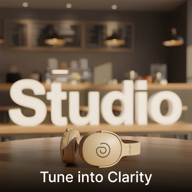 pTron Studio w/ 60Hrs Playtime, Wireless Over-Ear Headphones with HD Mic, Immersive Sound, 40mm Drivers, Bluetooth V5.4, Dual-Device Pairing, 3.5mm Aux Port, TF Card Slot & Type-C Fast Charging (Beige)