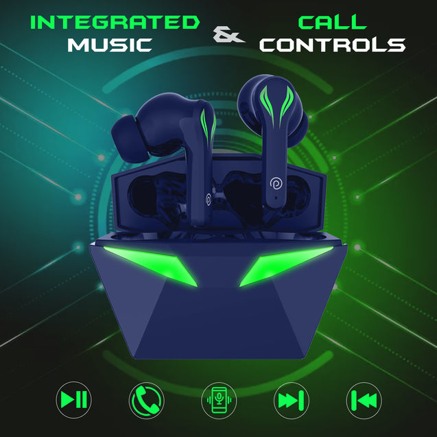 pTron Bassbuds Jade Truly Wireless Earbuds, 40ms Gaming Low Latency TWS, Stereo Calls, 40Hrs Playtime, Punchy Bass, in-Ear Bluetooth Headphones, Fast Type-C Charging & IPX4 Waterproof (Blue)
