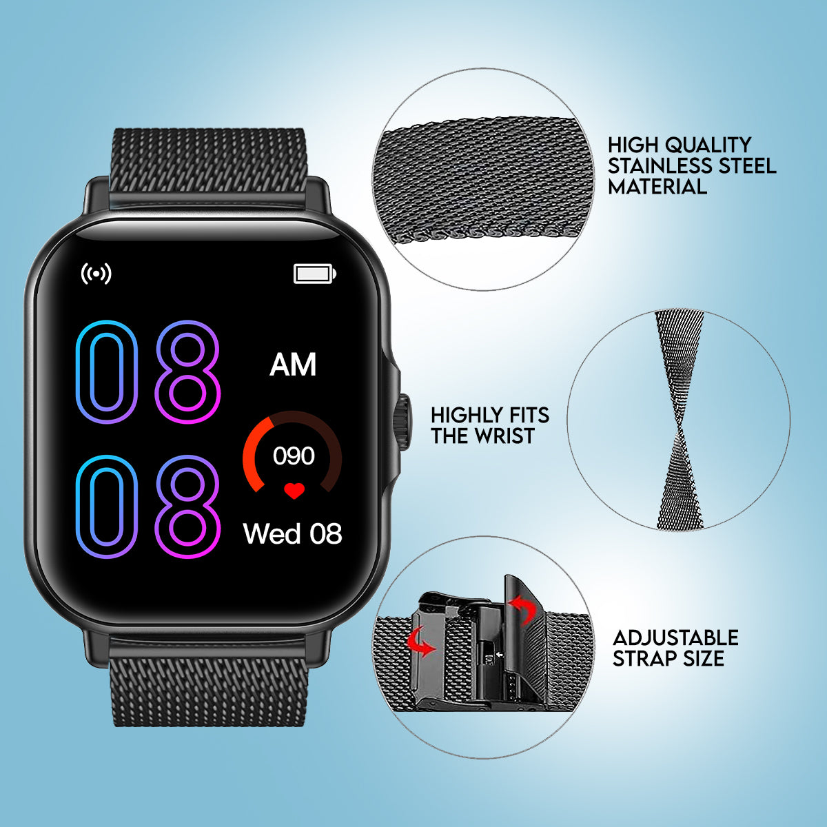pTron Reflect Callz Smartwatch, Bluetooth Calling, 4.6 cm Full Touch D ...