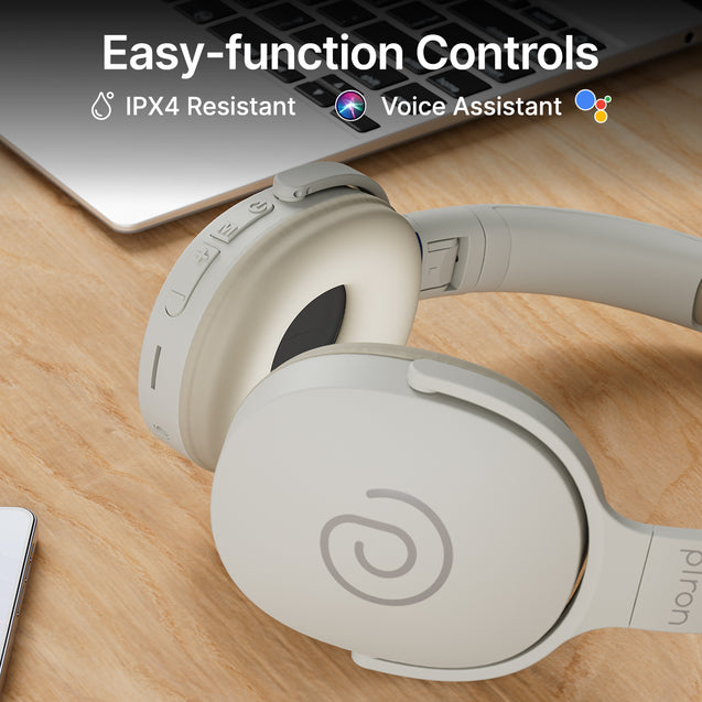 pTron Studio w/ 60Hrs Playtime, Wireless Over-Ear Headphones with HD Mic, Immersive Sound, 40mm Drivers, Bluetooth V5.4, Dual-Device Pairing, 3.5mm Aux Port, TF Card Slot & Type-C Fast Charging (Beige)