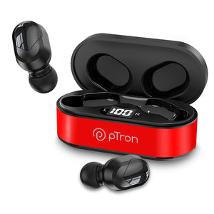 pTron Bassbuds Indie TWS Earbuds with Mic (Red & Black)
