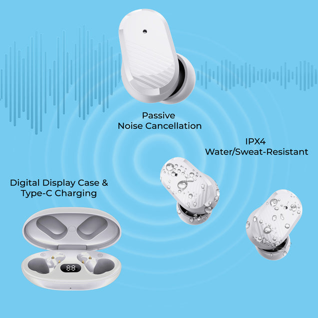 pTron Basspods P11 with 24Hrs Playback, 10mm Driver, Movie Mode, HD Mic, Touch Control Bluetooth Wireless Headphones (White)