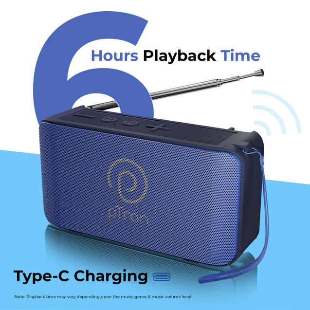 pTron Musicbot Groove Mini Bluetooth Speaker, 10W Immersive Sound, 6H Playtime, FM Radio, Multi-Playback Modes-BT5.1/TF Card/Aux-in, Metal Grill & Type-C Charging (Blue)