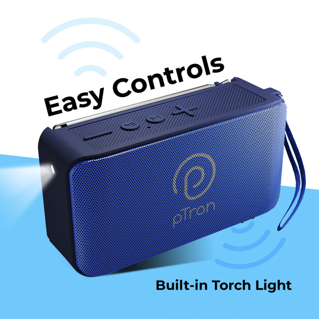 pTron Musicbot Groove Mini Bluetooth Speaker, 10W Immersive Sound, 6H Playtime, FM Radio, Multi-Playback Modes-BT5.1/TF Card/Aux-in, Metal Grill & Type-C Charging (Blue)