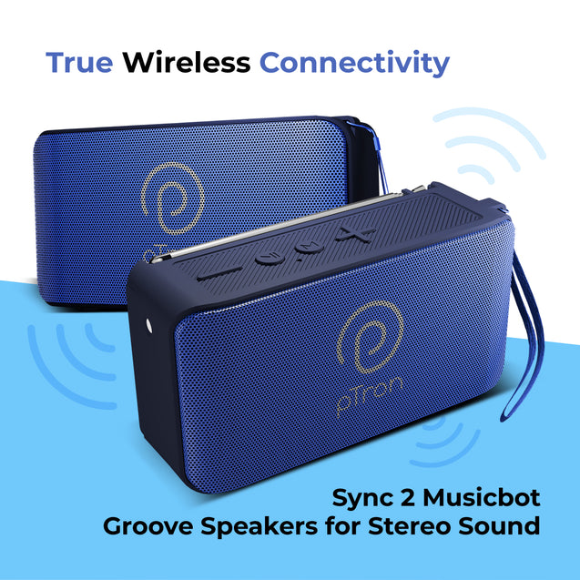 pTron Musicbot Groove Mini Bluetooth Speaker, 10W Immersive Sound, 6H Playtime, FM Radio, Multi-Playback Modes-BT5.1/TF Card/Aux-in, Metal Grill & Type-C Charging (Blue)