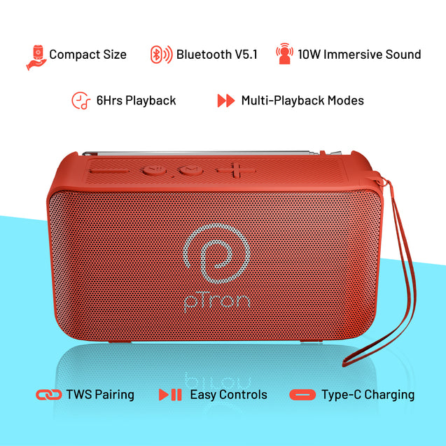 pTron Musicbot Groove Bluetooth Speaker (Red)