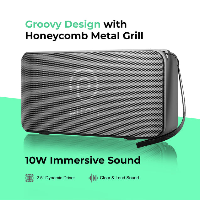 pTron Musicbot Groove Mini Bluetooth Speaker, 10W Immersive Sound, 6H Playtime, FM Radio, Multi-Playback Modes-BT5.1/TF Card/Aux-in, Metal Grill & Type-C Charging (Grey)