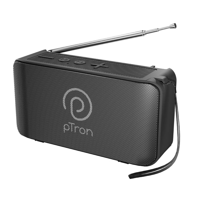 pTron Musicbot Groove Mini Bluetooth Speaker, 10W Immersive Sound, 6H Playtime, FM Radio, Multi-Playback Modes-BT5.1/TF Card/Aux-in, Metal Grill & Type-C Charging (Black)