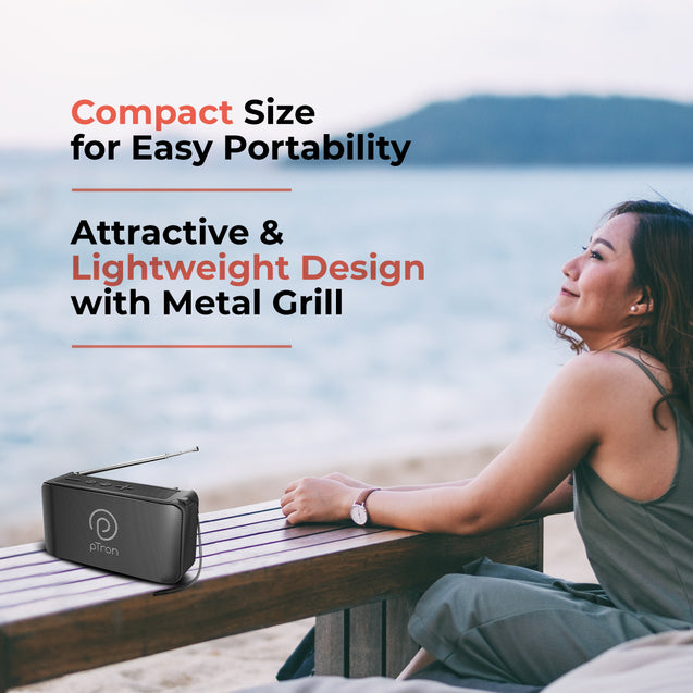pTron Musicbot Groove Mini Bluetooth Speaker, 10W Immersive Sound, 6H Playtime, FM Radio, Multi-Playback Modes-BT5.1/TF Card/Aux-in, Metal Grill & Type-C Charging (Black)