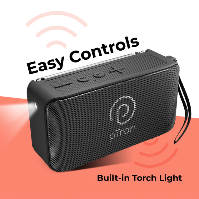pTron Musicbot Groove Mini Bluetooth Speaker, 10W Immersive Sound, 6H Playtime, FM Radio, Multi-Playback Modes-BT5.1/TF Card/Aux-in, Metal Grill & Type-C Charging (Black)