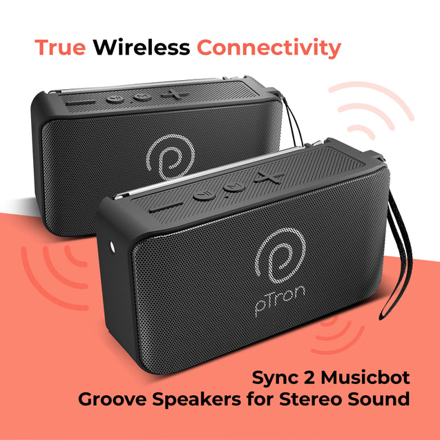 pTron Musicbot Groove Mini Bluetooth Speaker, 10W Immersive Sound, 6H Playtime, FM Radio, Multi-Playback Modes-BT5.1/TF Card/Aux-in, Metal Grill & Type-C Charging (Black)