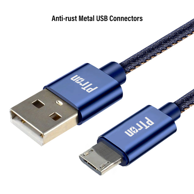 pTron Indigo Micro USB Cable, 2.1A Fast Charging Denim Cable & 1-Meter Long USB Cable - (Blue)