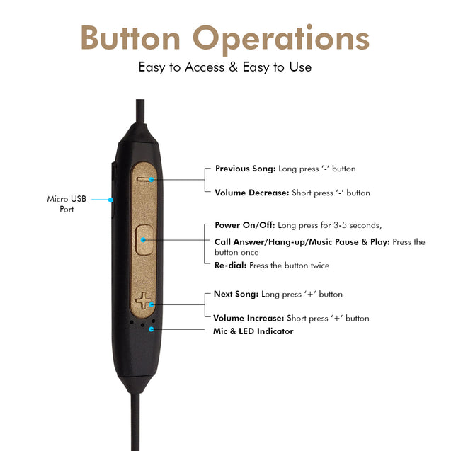 pTron BT Boom 4D Earphones - Gold/Black