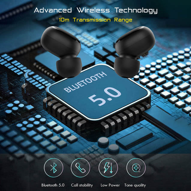 pTron Bassbuds Pro in-Ear True Wireless Bluetooth 5.0 Headphones with Deep Bass, Touch Control Earbuds with IPX4 Water & Sweat Resistance, Digital Display Case, Earphones with Built-in Mic - (Black)