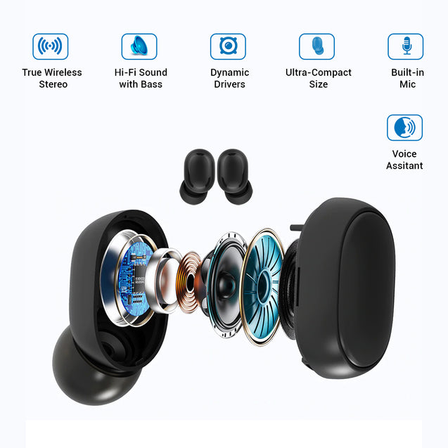 pTron Bassbuds Pro in-Ear True Wireless Bluetooth 5.0 Headphones with Deep Bass, Touch Control Earbuds with IPX4 Water & Sweat Resistance, Digital Display Case, Earphones with Built-in Mic - (Black)
