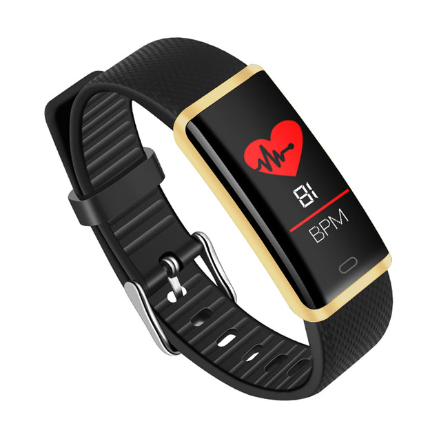 pTron Pulse Fitness Band with Heart Rate Monitor, 0.96” Color Touch Display, IP67 Waterproof, 5-7 Days Run-time, Pedometer, Sleep Monitor, Blood Pressure, Sedentary Remind (Gold & Black)
