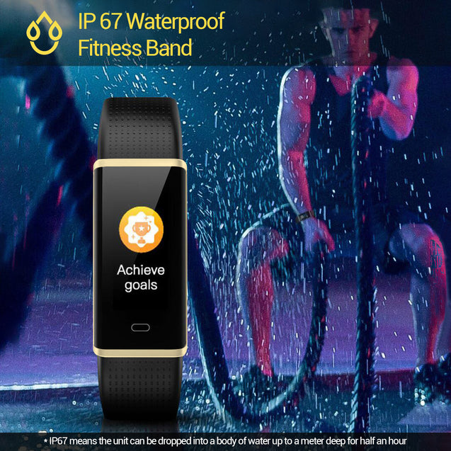 pTron Pulse Fitness Band with Heart Rate Monitor, 0.96” Color Touch Display, IP67 Waterproof, 5-7 Days Run-time, Pedometer, Sleep Monitor, Blood Pressure, Sedentary Remind (Gold & Black)