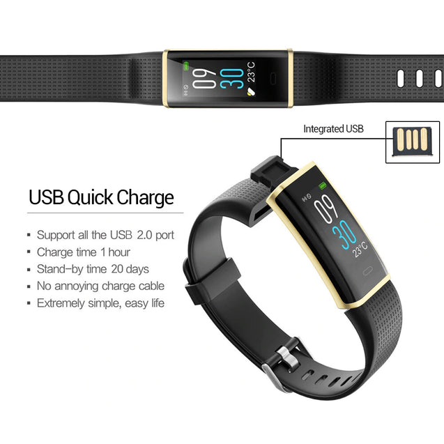 pTron Pulse Fitness Band with Heart Rate Monitor, 0.96” Color Touch Display, IP67 Waterproof, 5-7 Days Run-time, Pedometer, Sleep Monitor, Blood Pressure, Sedentary Remind (Gold & Black)