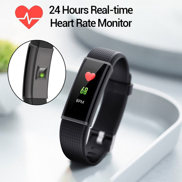 pTron Pulse Fitness Band with Heart Rate Monitor, 0.96” Color Touch Display, IP67 Waterproof, 5-7 Days Run-time, Pedometer, Sleep Monitor, Blood Pressure, Sedentary Remind (Black)