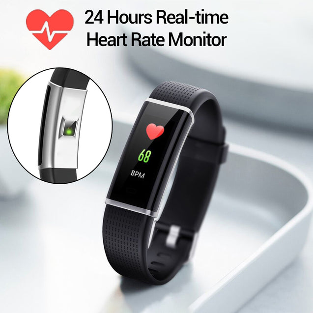pTron Pulse Fitness Band with Heart Rate Monitor, 0.96” Color Touch Display, IP67 Waterproof, 5-7 Days Run-time, Pedometer, Sleep Monitor, Blood Pressure, Sedentary Remind (Silver & Black)