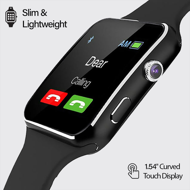 pTron Rhythm Smartwatch, 1.54” Curved Color Screen, Touch Display, 0.8MP Camera, SIM & TF Card Support, Lightweight Smart Watch with Pedometer, Sleep Monitor, Sedentary Remind & Notifications (Black)