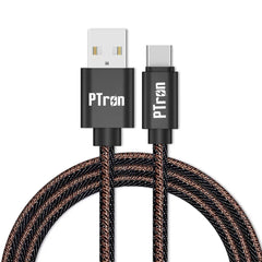 pTron Indigo Type-C USB Cable, 2.1A Fast Charging Denim Cable & 1-Meter Long USB Cable - (Black)