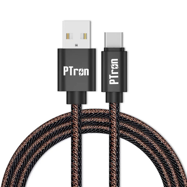 pTron Indigo Type-C USB Cable, 2.1A Fast Charging Denim Cable & 1-Meter Long USB Cable - (Black)