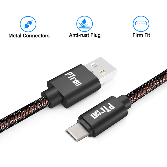 pTron Indigo Type-C USB Cable, 2.1A Fast Charging Denim Cable & 1-Meter Long USB Cable - (Black)