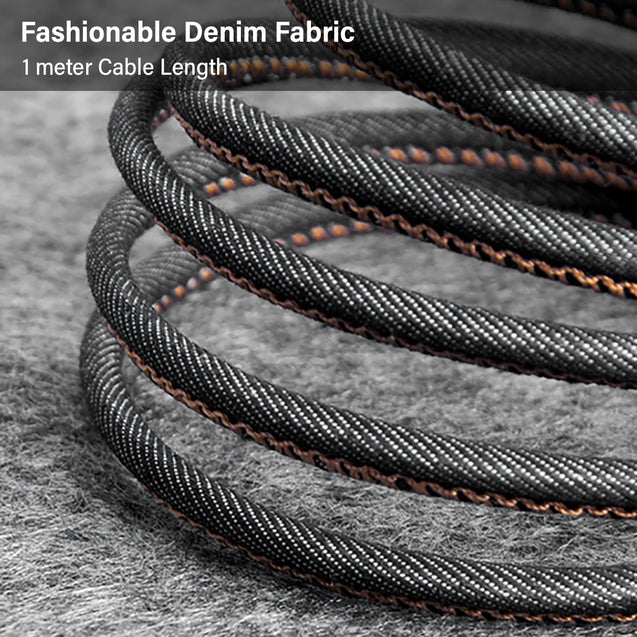 pTron Indigo Type-C USB Cable, 2.1A Fast Charging Denim Cable & 1-Meter Long USB Cable - (Black)