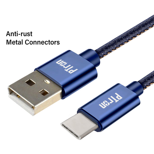 pTron Indigo Type-C USB Cable, 2.1A Fast Charging Denim Cable & 1-Meter Long USB Cable - (Blue)
