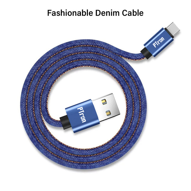 pTron Indigo Type-C USB Cable, 2.1A Fast Charging Denim Cable & 1-Meter Long USB Cable - (Blue)