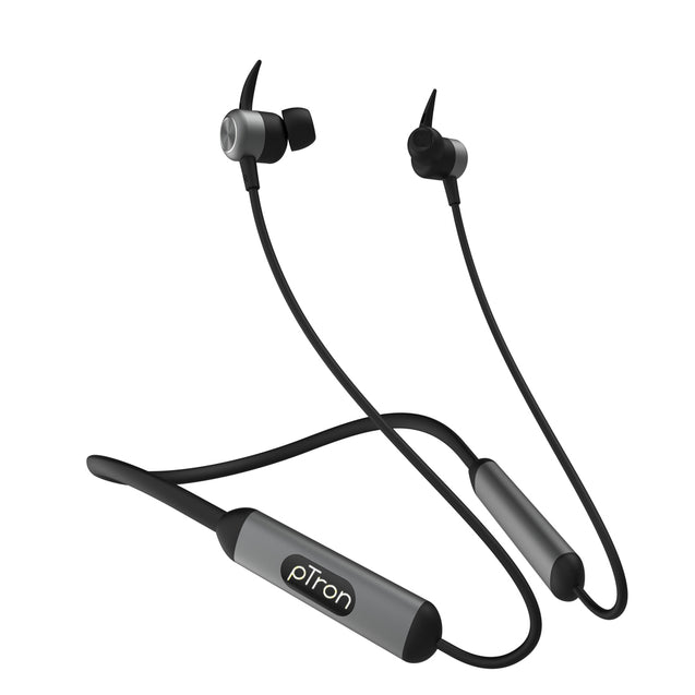 pTron Bluetooth Wireless in Ear Earphones with Mic, 18Hrs Playback, Type-C Fast Charging, Bluetooth 5.0, Deep Bass, Tangent Plus V2, Snug-Fit, Voice Assistance, with mic (Black & Grey)