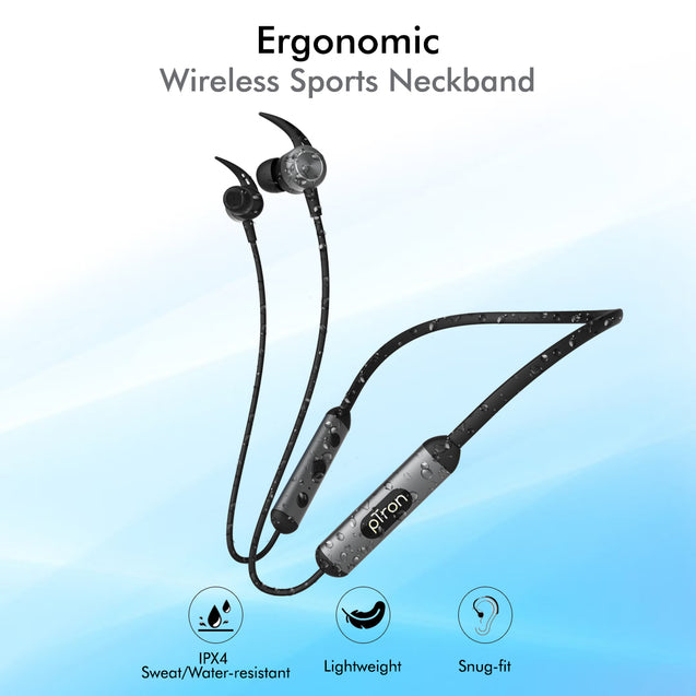pTron Bluetooth Wireless in Ear Earphones with Mic, 18Hrs Playback, Type-C Fast Charging, Bluetooth 5.0, Deep Bass, Tangent Plus V2, Snug-Fit, Voice Assistance, with mic (Black & Grey)
