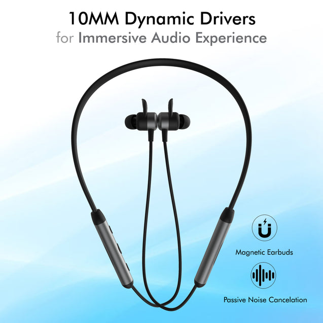 pTron Bluetooth Wireless in Ear Earphones with Mic, 18Hrs Playback, Type-C Fast Charging, Bluetooth 5.0, Deep Bass, Tangent Plus V2, Snug-Fit, Voice Assistance, with mic (Black & Grey)