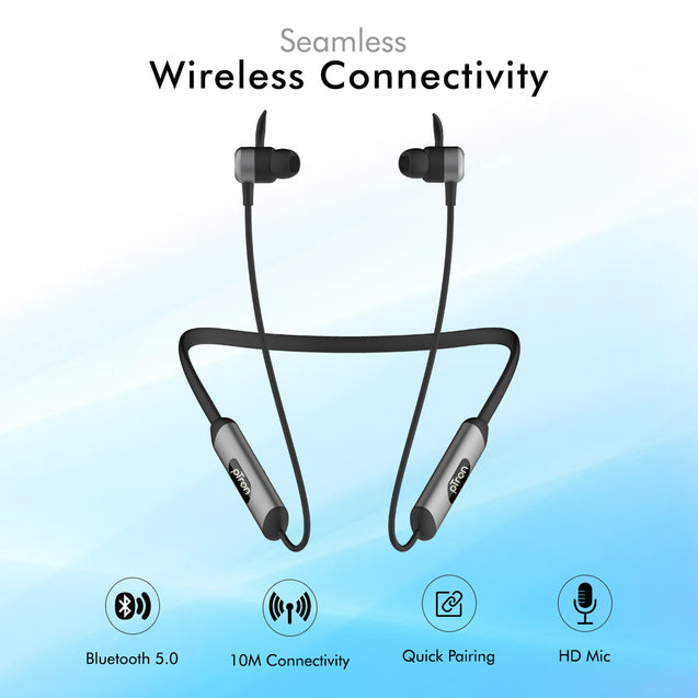 pTron Bluetooth Wireless in Ear Earphones with Mic, 18Hrs Playback, Type-C Fast Charging, Bluetooth 5.0, Deep Bass, Tangent Plus V2, Snug-Fit, Voice Assistance, with mic (Black & Grey)