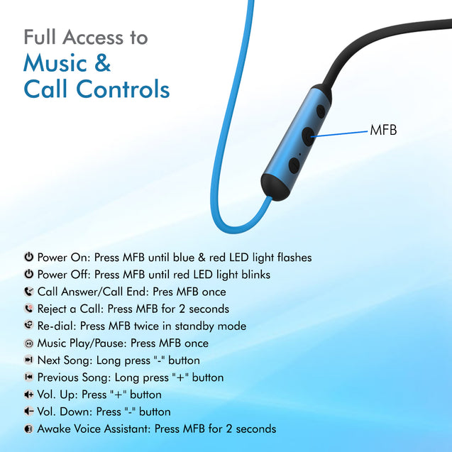 pTron Bluetooth Wireless in Ear Earphones with Mic, 18Hrs Playback, Type-C Fast Charging, Bluetooth 5.0, Deep Bass, Tangent Plus V2, Snug-Fit, Voice Assistance, with mic (Black & Blue)