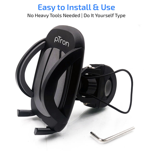 pTron Mount ST2W Universal Phone Holder Stand with 360° Rotating Handlebar, Secure & Sturdy, Anti-Shake & Stable Cradle Clamp, Easy Install for Maps & GPS Navigation (Black)