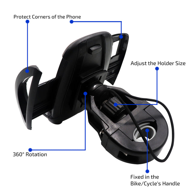 pTron Mount ST2W Universal Phone Holder Stand with 360° Rotating Handlebar, Secure & Sturdy, Anti-Shake & Stable Cradle Clamp, Easy Install for Maps & GPS Navigation (Black)