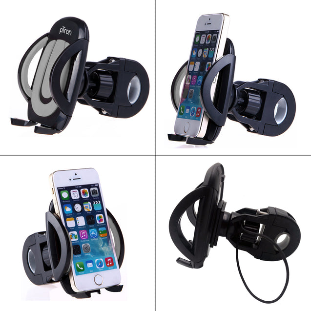 pTron Mount ST2W Universal Phone Holder Stand with 360° Rotating Handlebar, Secure & Sturdy, Anti-Shake & Stable Cradle Clamp, Easy Install for Maps & GPS Navigation (Black)
