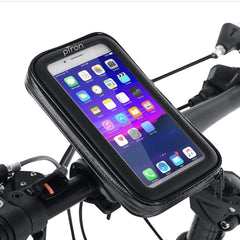 pTron Shock & Dustproof Handlebar Mount ST2B Waterproof Zip Pouch Mobile Phone Holder Case with Touch Screen, 360° Rotation for Bike/Cycle (Black)