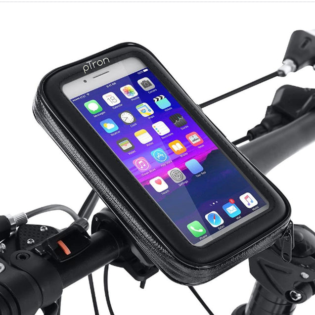 pTron Shock & Dustproof Handlebar Mount ST2B Waterproof Zip Pouch Mobile Phone Holder Case with Touch Screen, 360° Rotation for Bike/Cycle (Black)