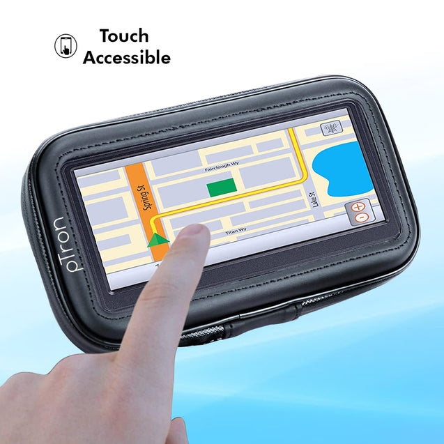 pTron Shock & Dustproof Handlebar Mount ST2B Waterproof Zip Pouch Mobile Phone Holder Case with Touch Screen, 360° Rotation for Bike/Cycle (Black)