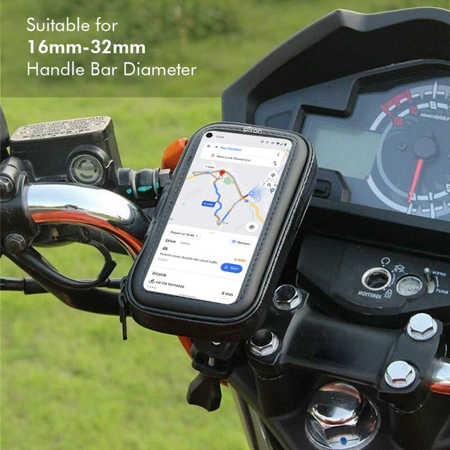 pTron Shock & Dustproof Handlebar Mount ST2B Waterproof Zip Pouch Mobile Phone Holder Case with Touch Screen, 360° Rotation for Bike/Cycle (Black)
