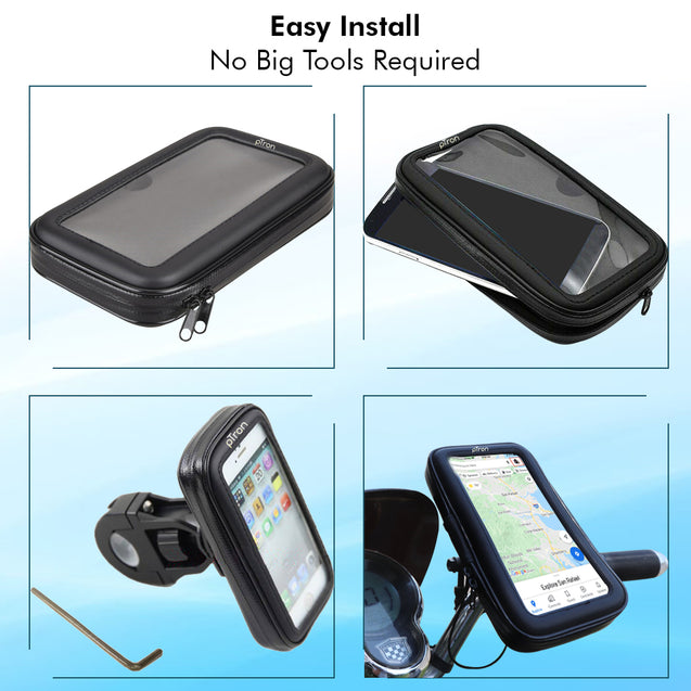 pTron Shock & Dustproof Handlebar Mount ST2B Waterproof Zip Pouch Mobile Phone Holder Case with Touch Screen, 360° Rotation for Bike/Cycle (Black)