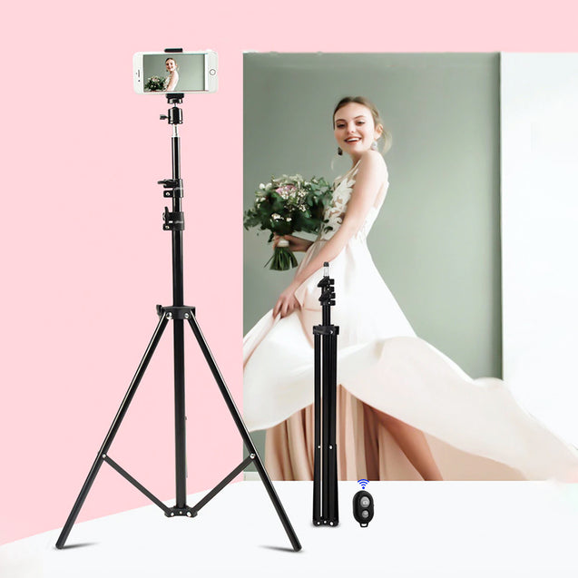 pTron Glam Elite Portable 82 inch Long Tripod Stand with Bluetooth Remote, Adjustable Mobile Holder, Standard 1/4" Thread, Universal Lightweight Aluminium Tripod for Smartphones & Cameras (Black)
