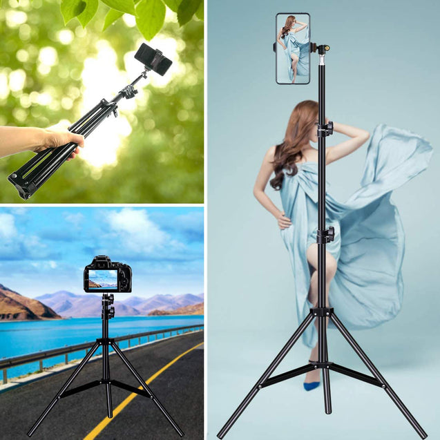pTron Glam Elite Portable 82 inch Long Tripod Stand with Bluetooth Remote, Adjustable Mobile Holder, Standard 1/4" Thread, Universal Lightweight Aluminium Tripod for Smartphones & Cameras (Black)