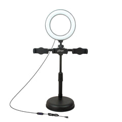 ptron Mount Dsx3 Desktop Mobile Phone Tabletop Stand with 16 Cm Selfie Ring Light, 3 Light Modes, 3 Mobile Clips, 360° Rotating Clips, 42-52 Centimeter Height & 1.85M USB Power Cable (Black)